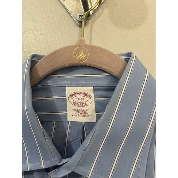 Brooks Brothers Non Iron Striped Dress Shirt Cotton Poplin Polo Size 16/33 - Picture 3 of 10